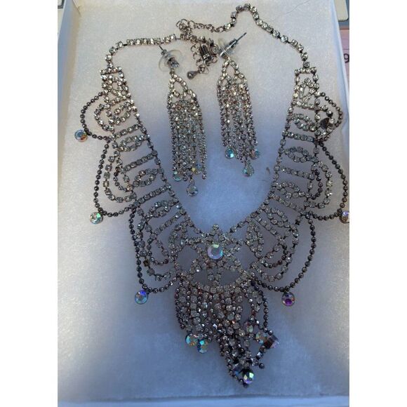Wedding Bridal Party Jewelry Set crystal Rhinestone Necklace & Earrings Set 18" - Picture 13 of 13